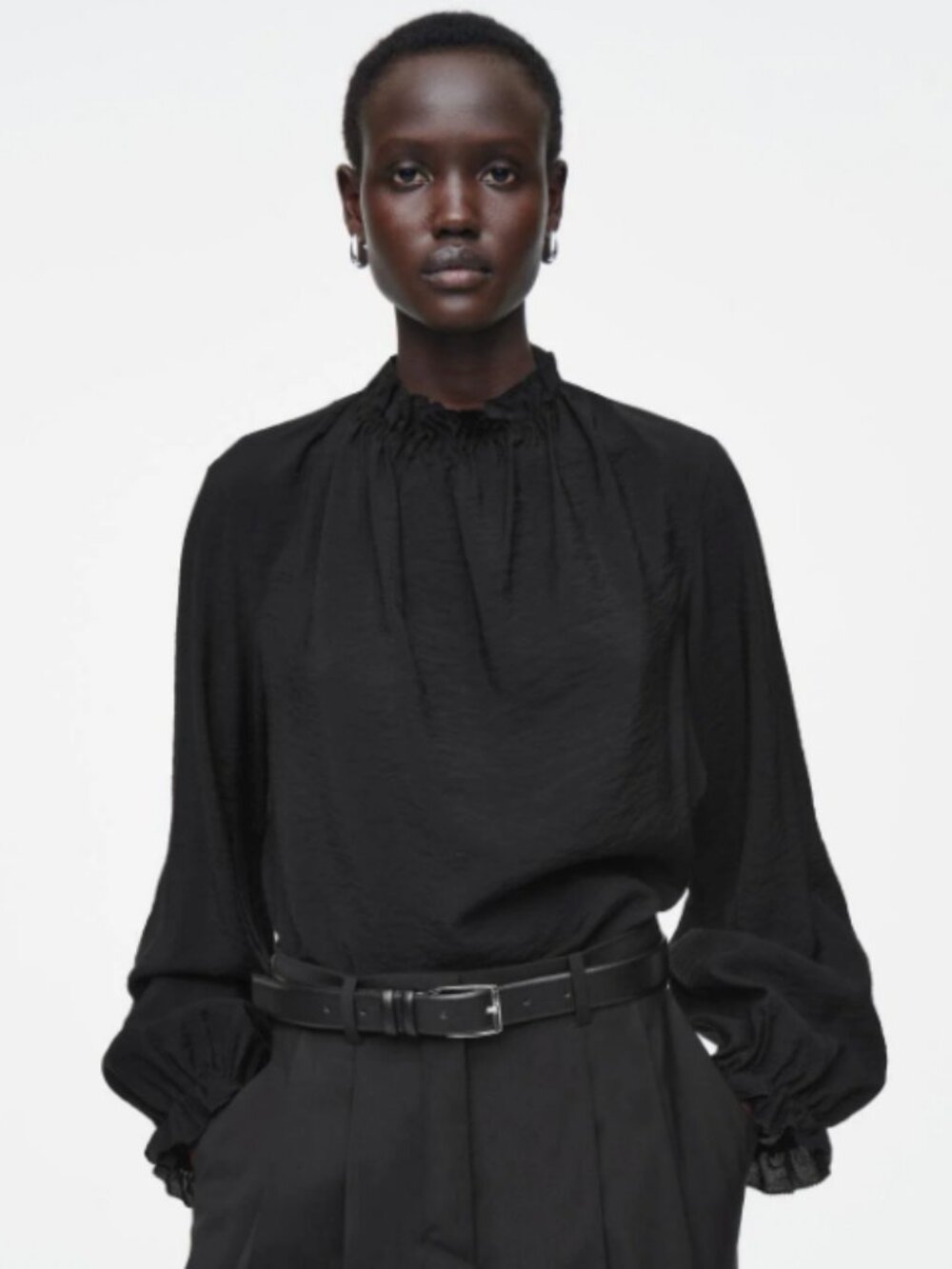 COS Ruffled High-Neck Blouse Black Size 6